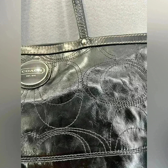 Coach East West Gallery Embossed Patent Leather Tote Black - Picture 2 of 15